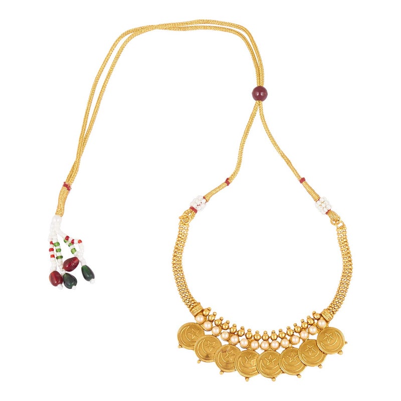 BodhaTraditional Indian, Islamic Arabic Chand Tara Gold Coin Necklace Set for Women (SJ_2700) - Image 3